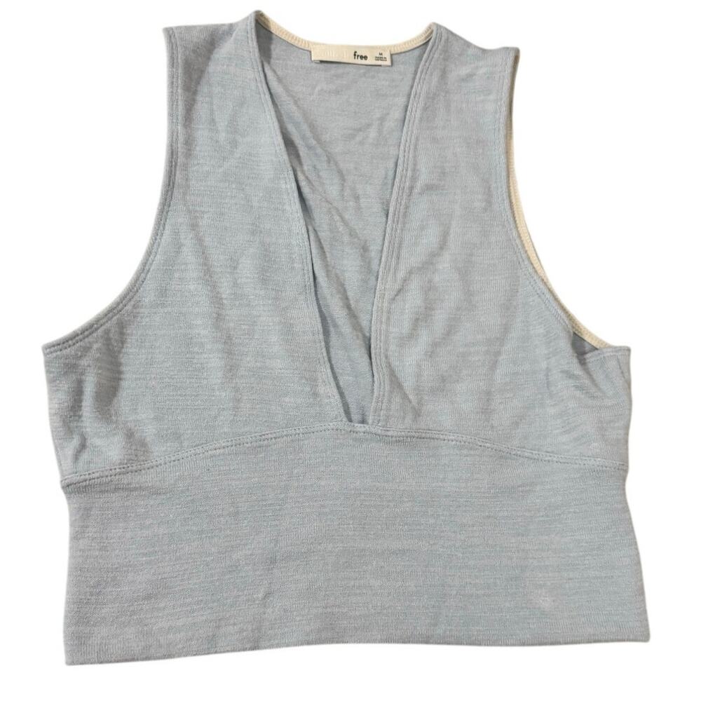 Wilfred Free Blue Knit Deep V‎ Cropped Tank Top Women's Medium Comfort Minimal